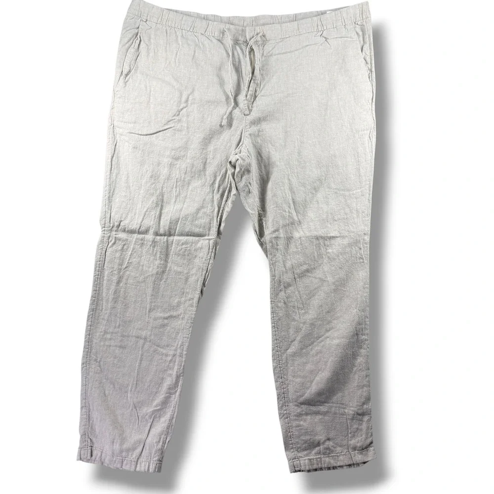 H&M Regular Fit Linen Blend Drawstring Pants Oatmeal Beige Womens XXL
